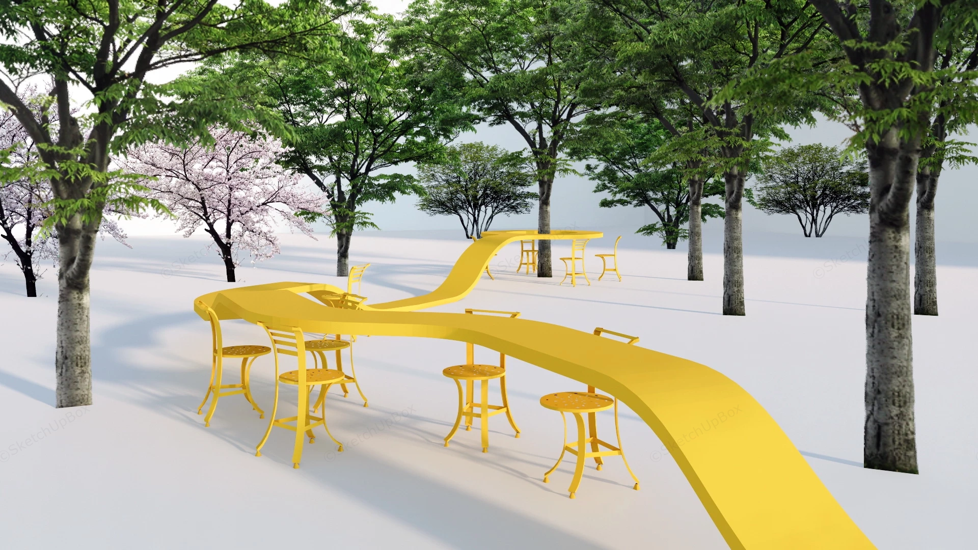Floating Yellow Bench sketchup model preview - SketchupBox