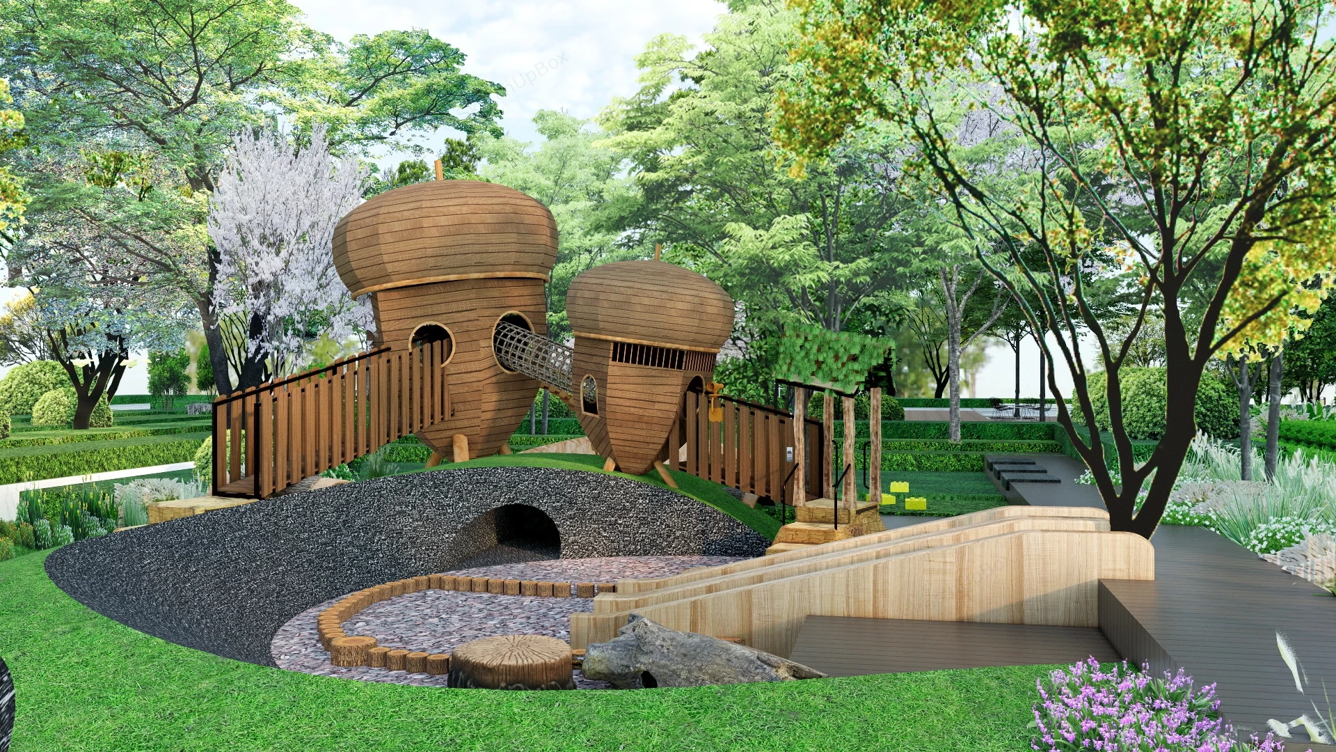 Neighborhood Park With Playground sketchup model preview - SketchupBox