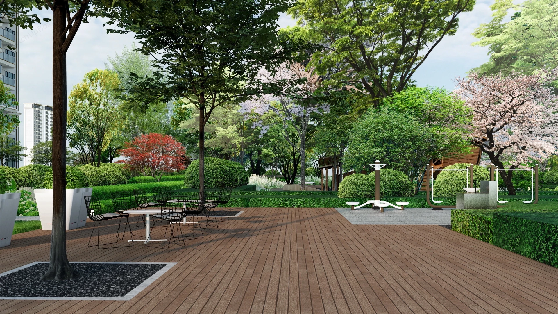 Neighborhood Park With Playground sketchup model preview - SketchupBox