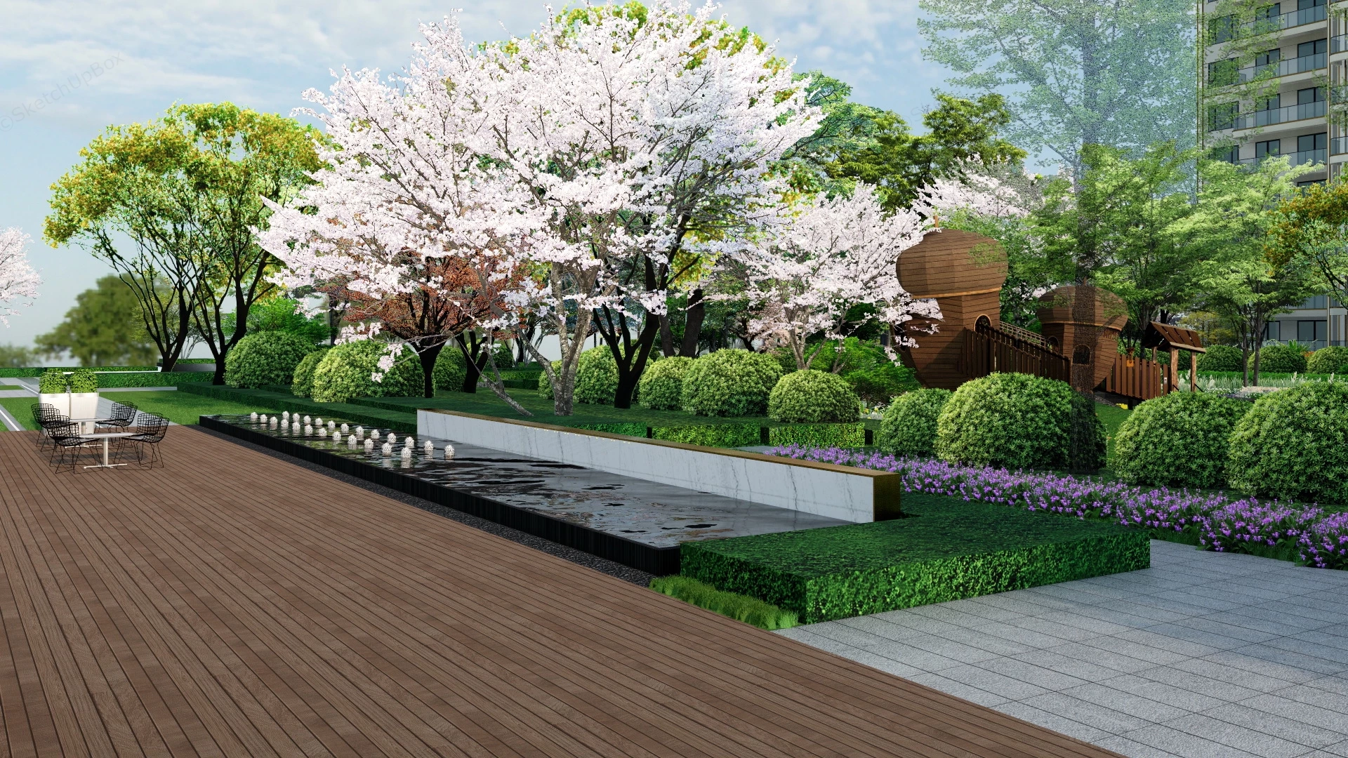 Neighborhood Park With Playground sketchup model preview - SketchupBox