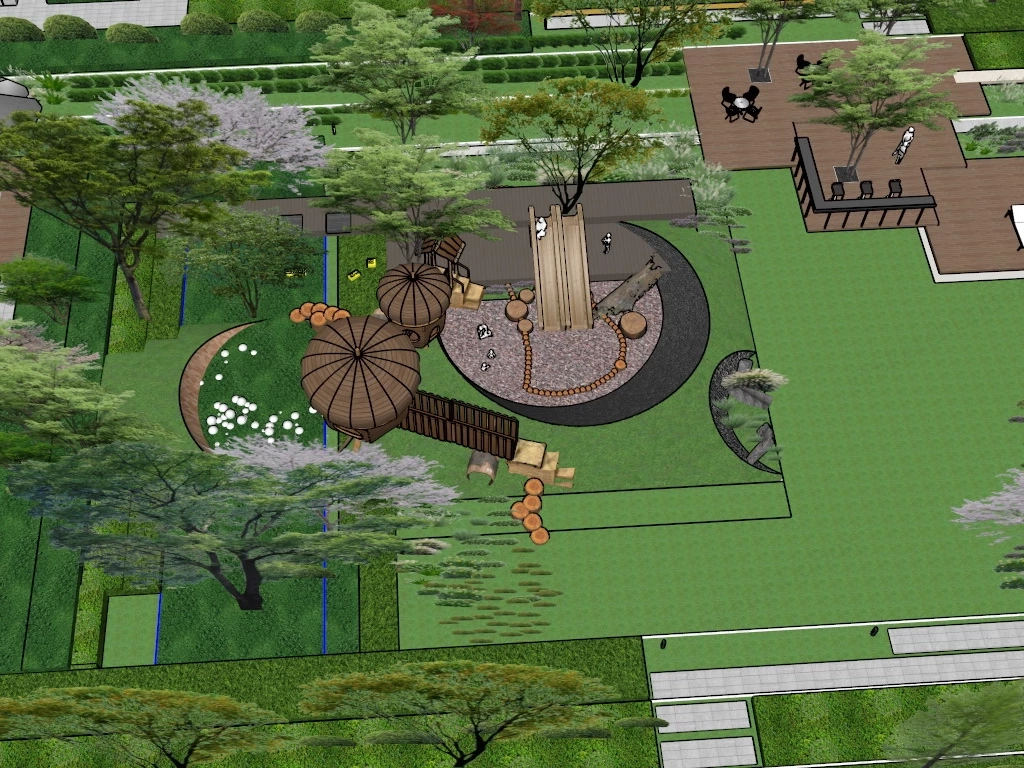 Neighborhood Park With Playground sketchup model preview - SketchupBox