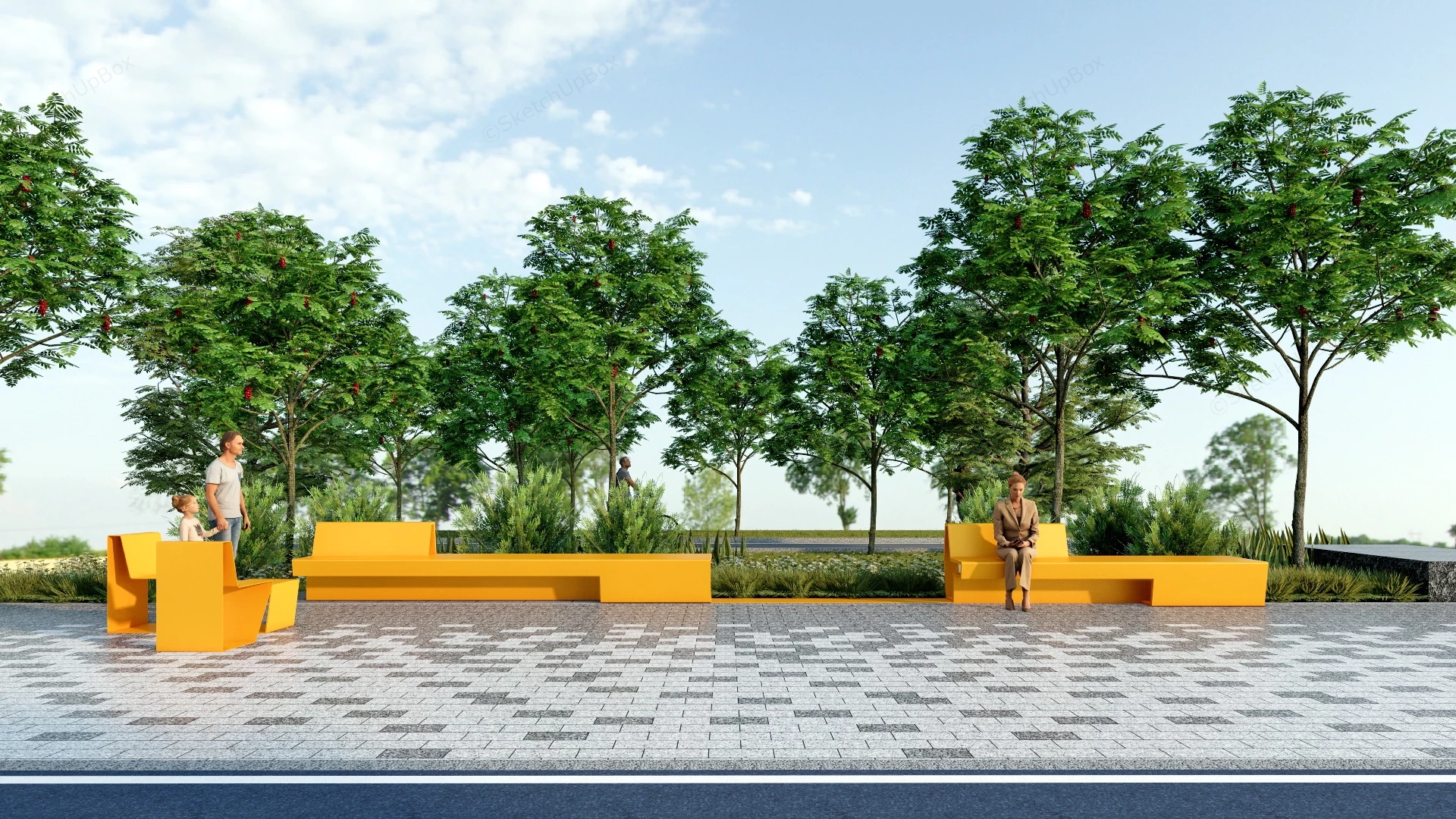 Street Bench Design sketchup model preview - SketchupBox