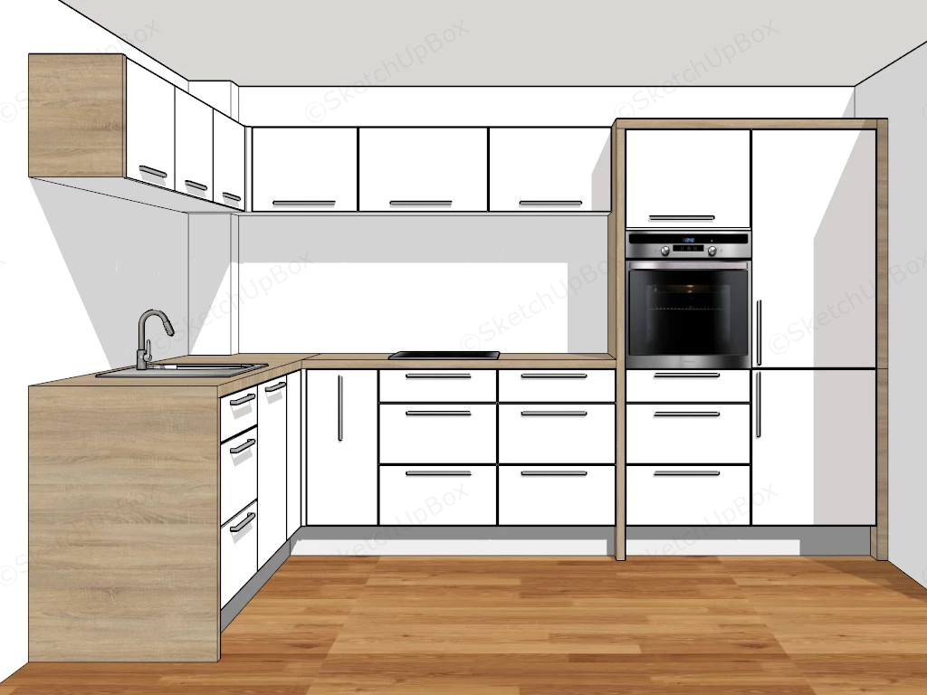 White And Wood Kitchen sketchup model preview - SketchupBox