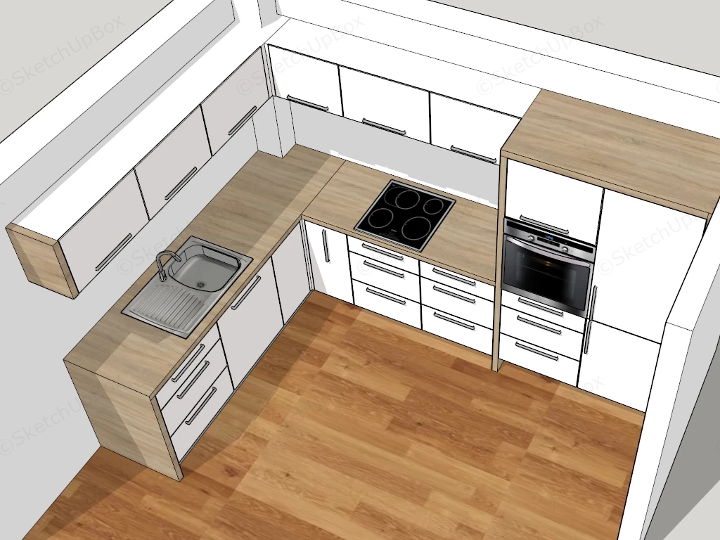 White And Wood Kitchen sketchup model preview - SketchupBox