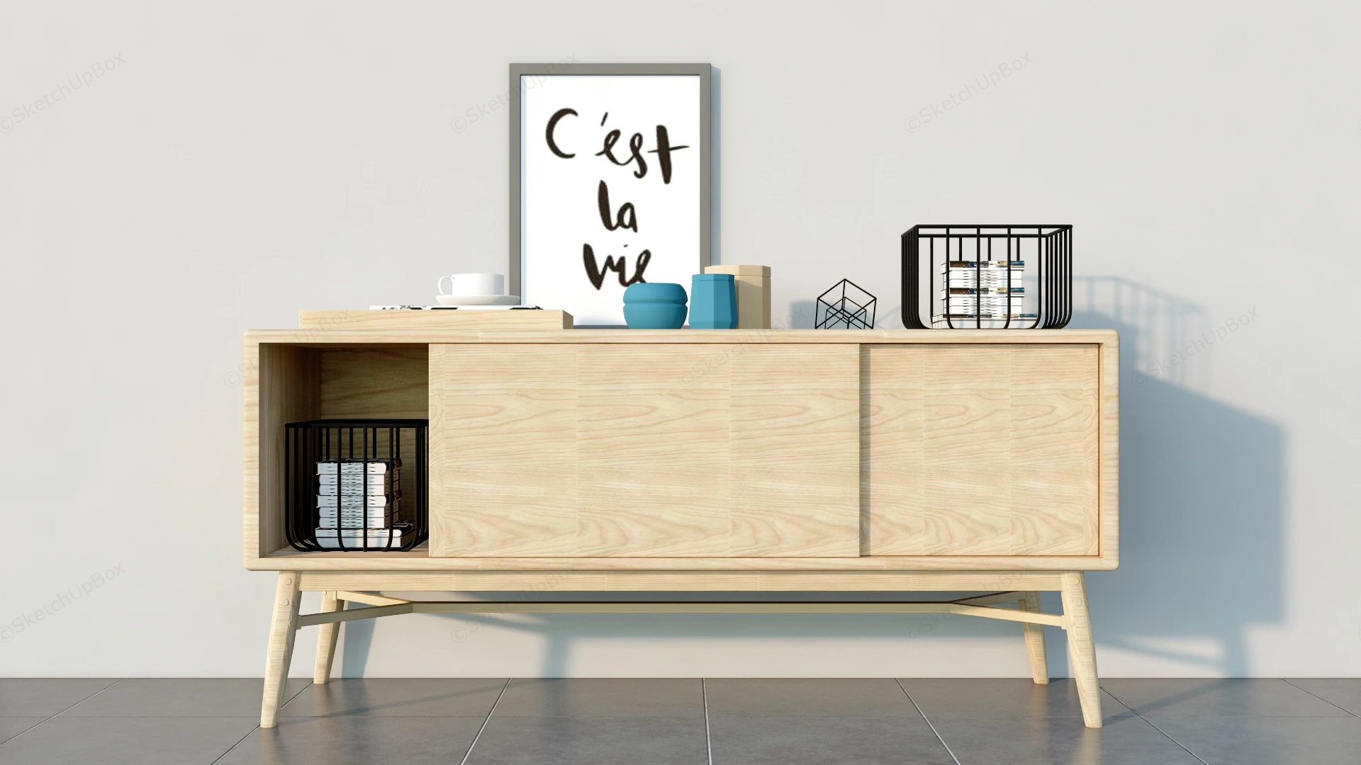 Natural Wood Sideboard Cabinet sketchup model preview - SketchupBox