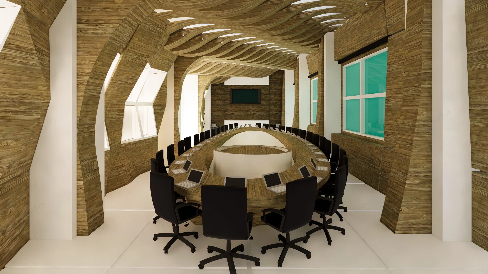 Rustic Wood Conference Room sketchup model preview - SketchupBox