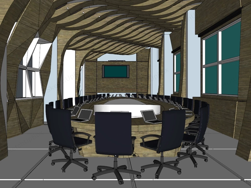 Rustic Wood Conference Room sketchup model preview - SketchupBox