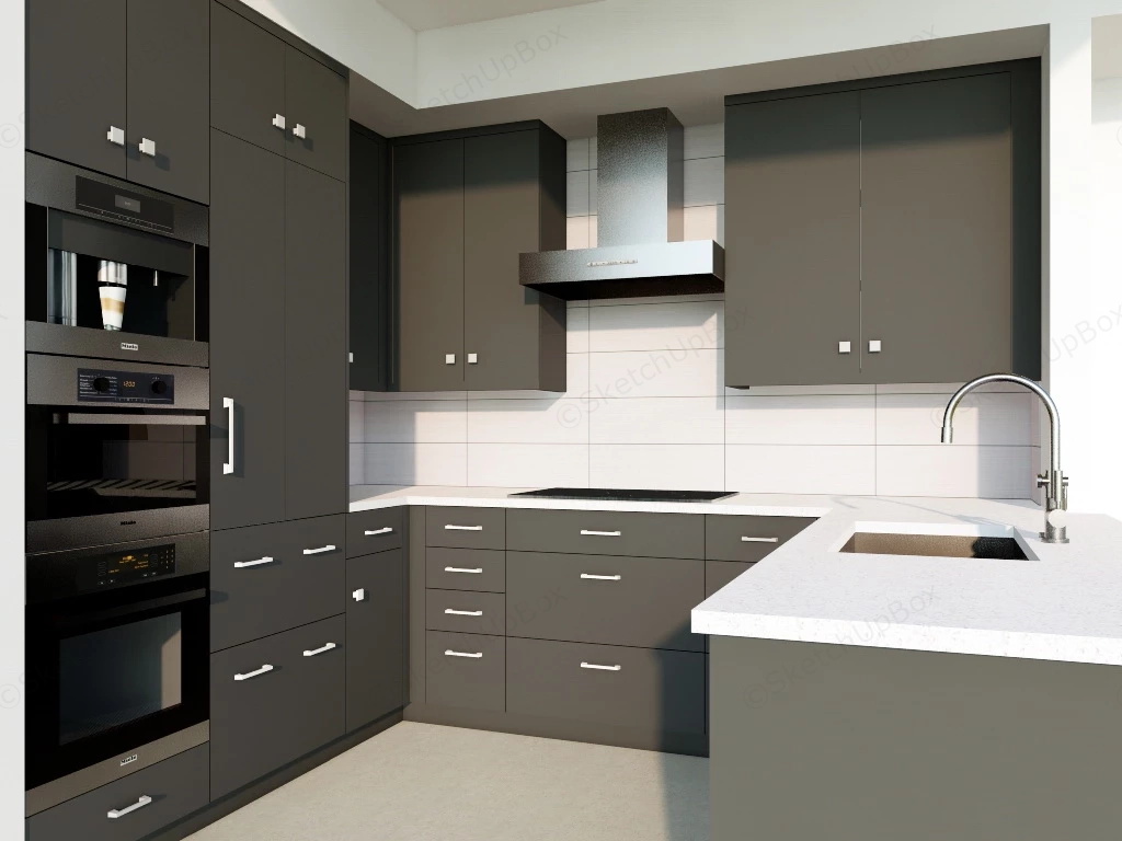 Small Black And White Kitchen sketchup model preview - SketchupBox