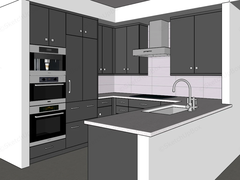 Small Black And White Kitchen sketchup model preview - SketchupBox