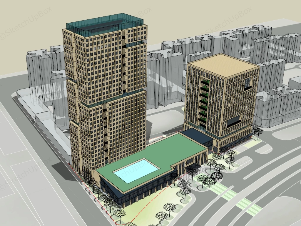 Modern Office Building Facade Design sketchup model preview - SketchupBox