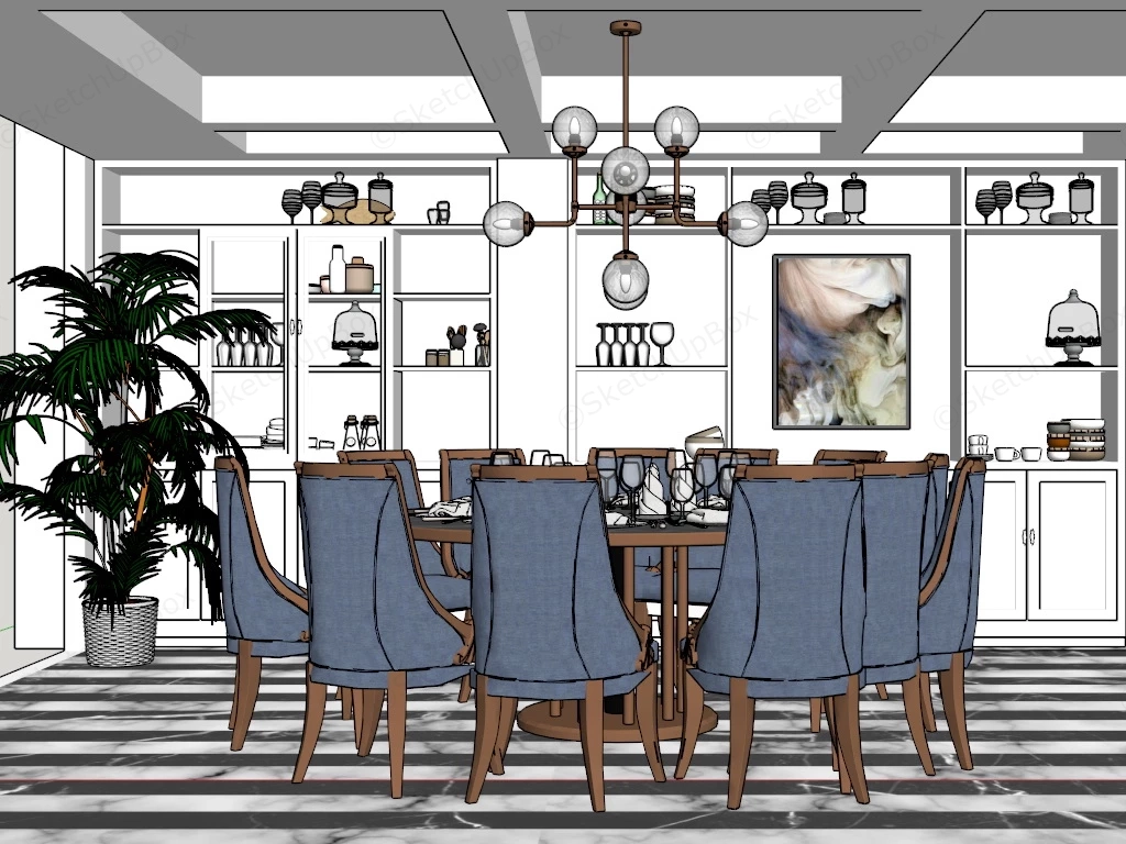 Modern Rustic Dining Room Idea sketchup model preview - SketchupBox