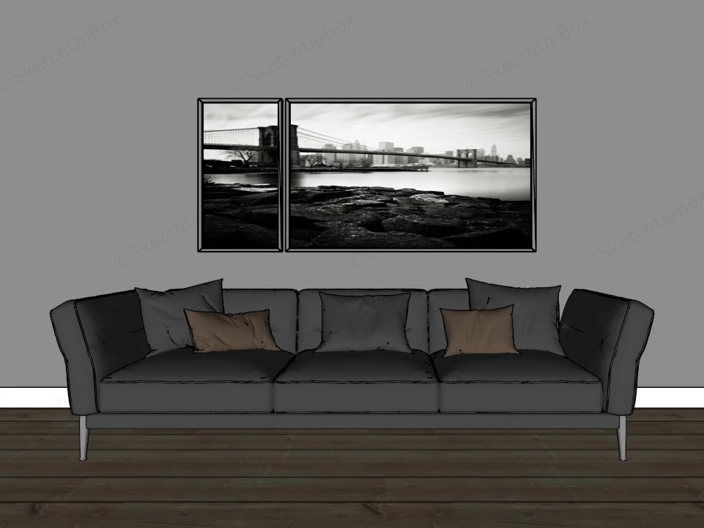 Black Leather Couch sketchup model preview - SketchupBox