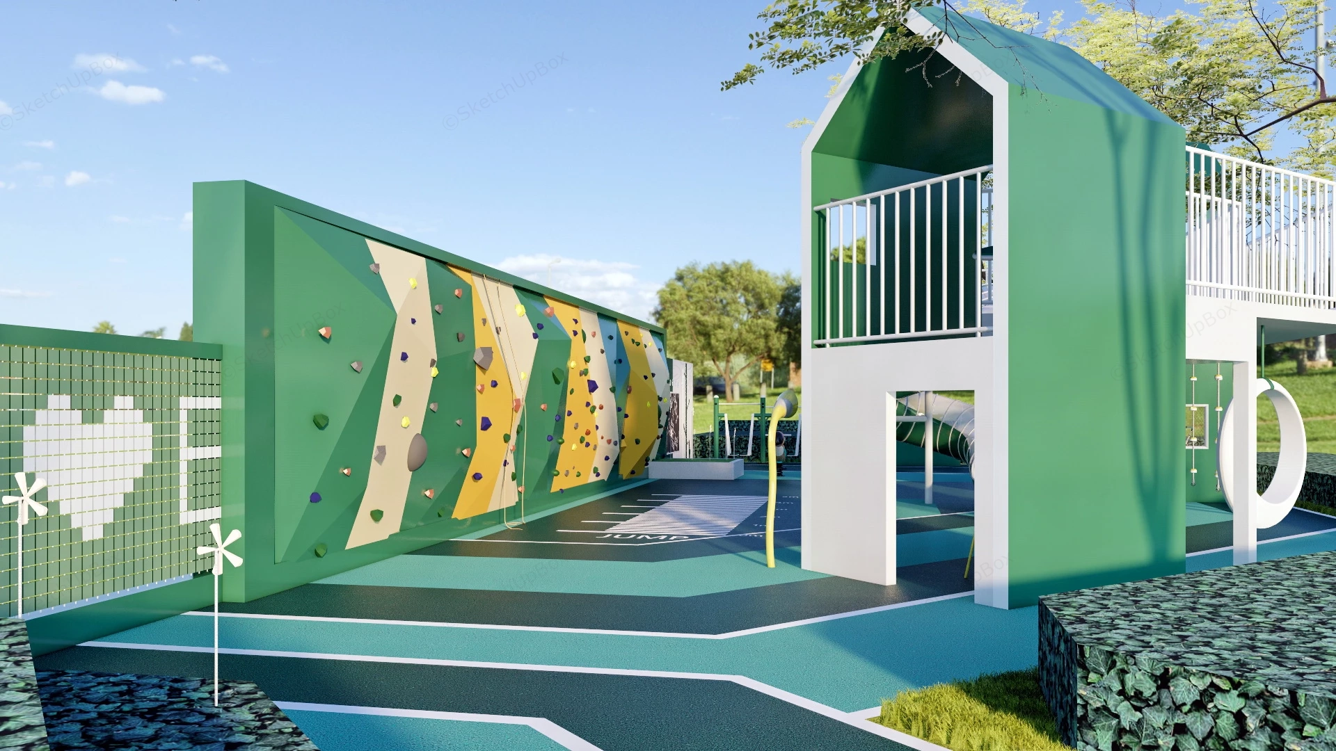 Green Playground With Climbing Wall sketchup model preview - SketchupBox