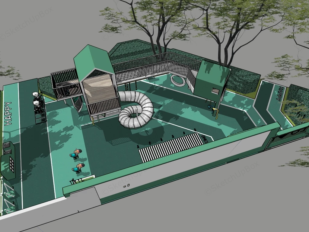Green Playground With Climbing Wall sketchup model preview - SketchupBox