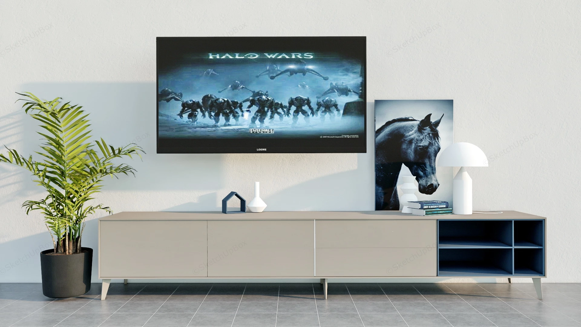 Extra Long TV Console sketchup model preview - SketchupBox