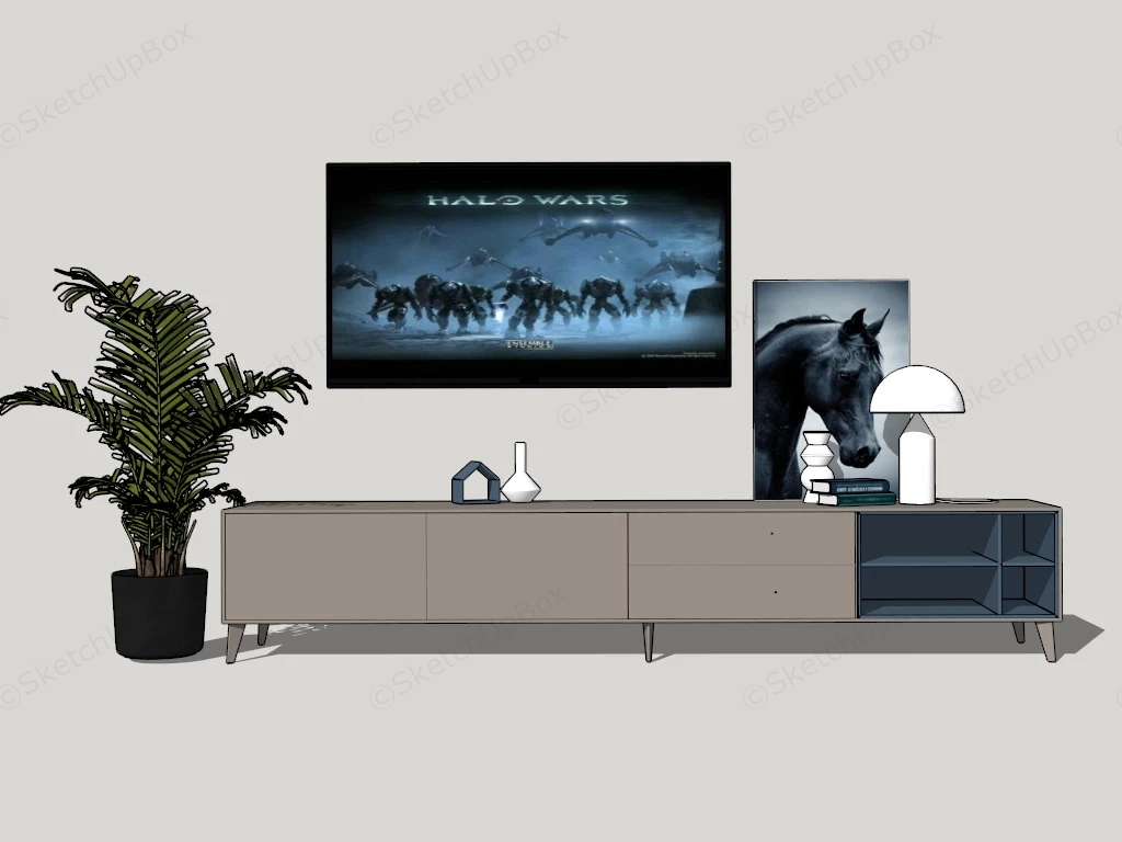 Extra Long TV Console sketchup model preview - SketchupBox