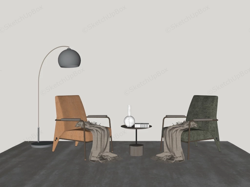 Retro Accent Chair Set sketchup model preview - SketchupBox