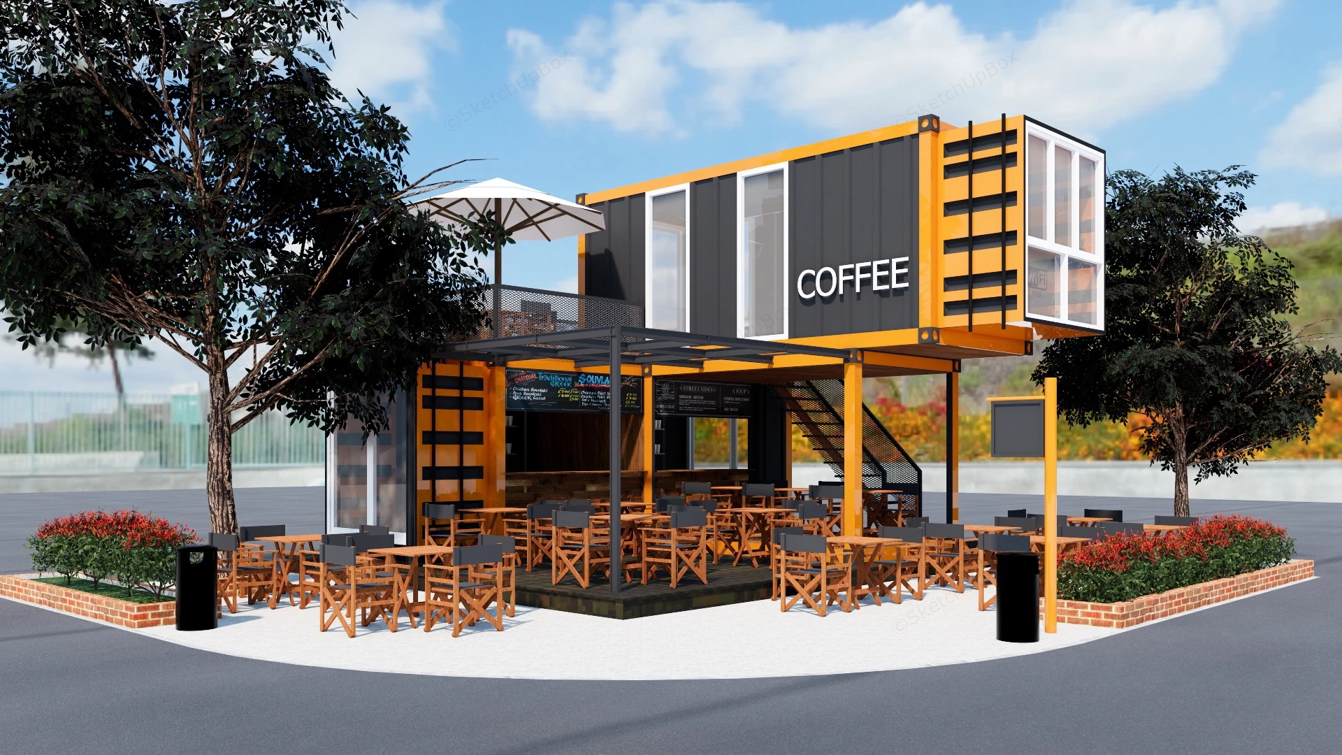 Shipping Container Cafe Design sketchup model preview - SketchupBox
