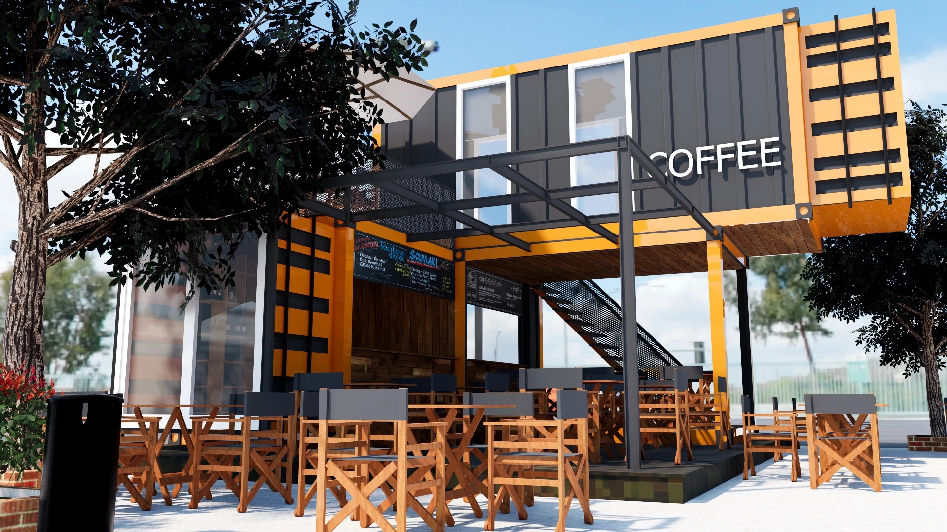 Shipping Container Cafe Design sketchup model preview - SketchupBox