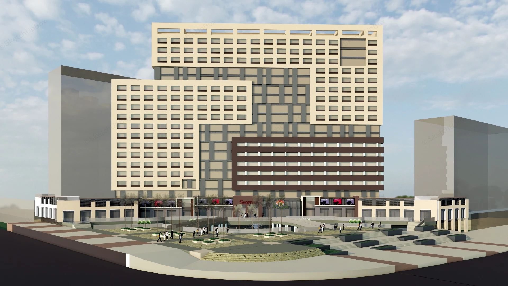Shopping Center Facade sketchup model preview - SketchupBox