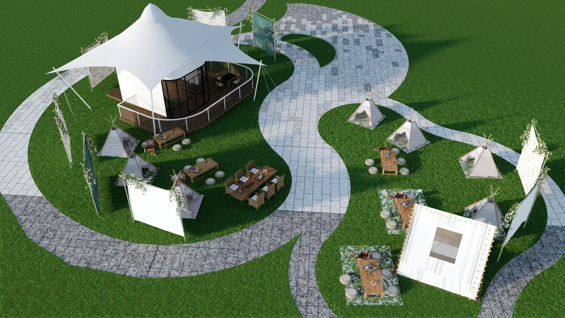 Glamping Ground Design sketchup model preview - SketchupBox