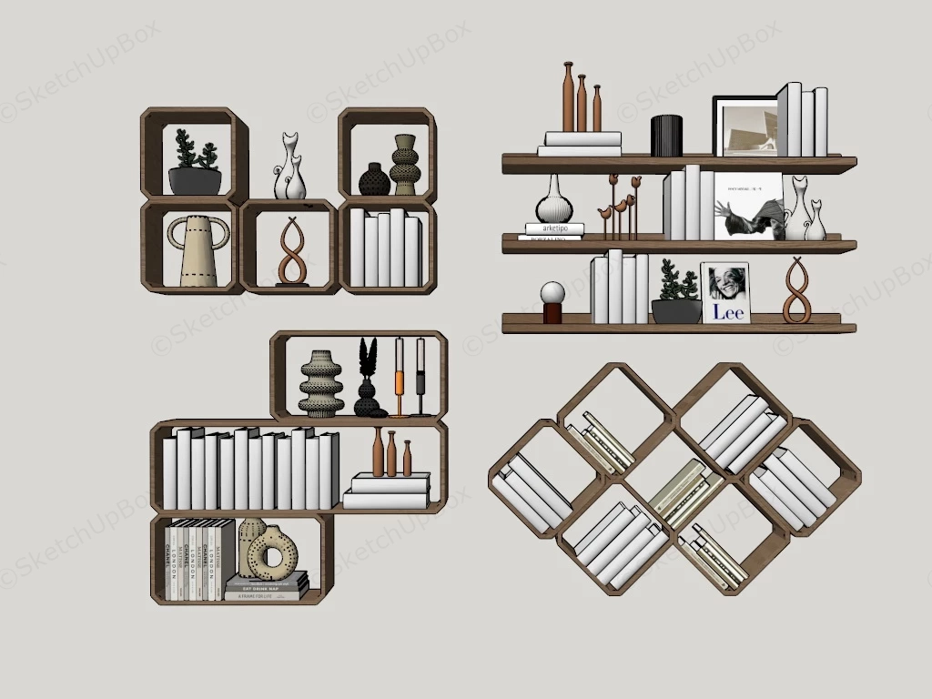 Wall Mount Bookshelves sketchup model preview - SketchupBox