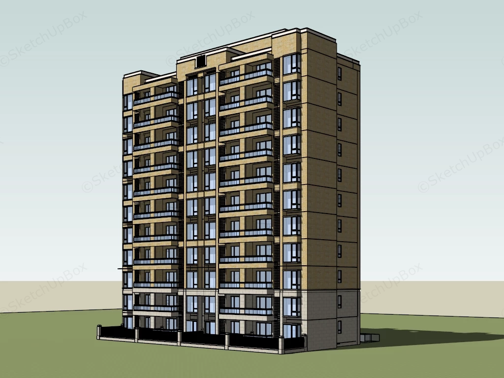 Modern Apartment Facade Design sketchup model preview - SketchupBox
