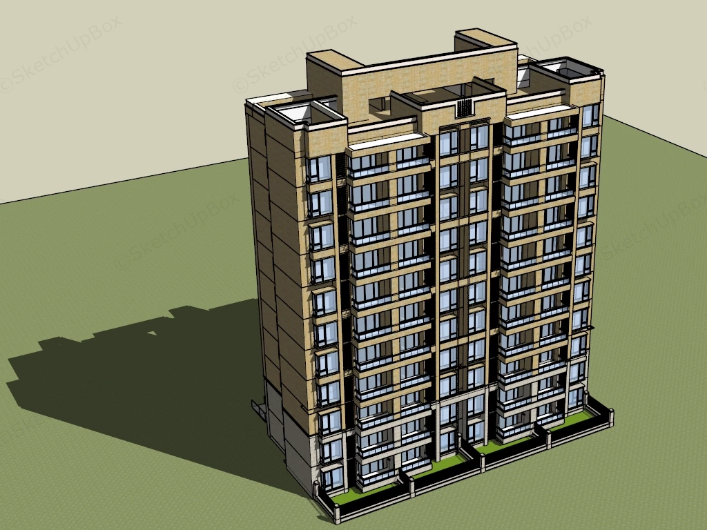 Modern Apartment Facade Design sketchup model preview - SketchupBox
