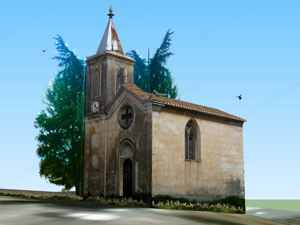 Small Old Church sketchup model preview - SketchupBox