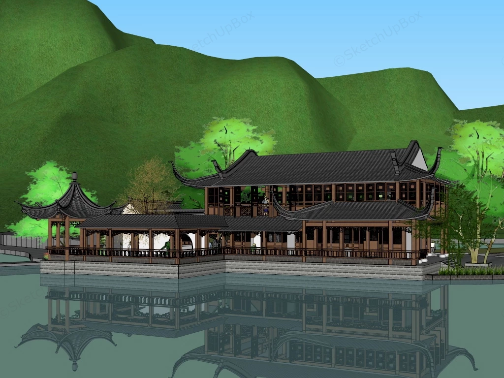 Chinese Waterside Pavilion sketchup model preview - SketchupBox