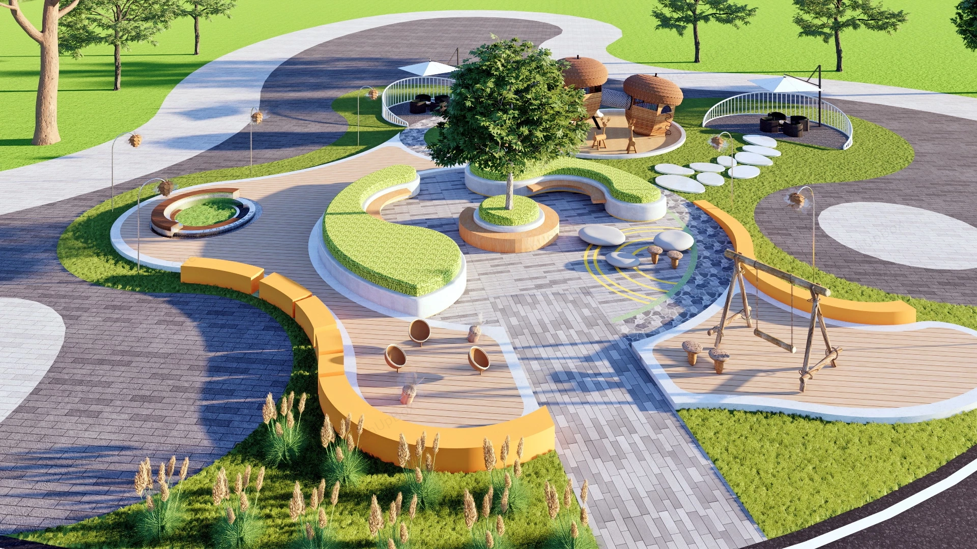Neighborhood Pocket Park sketchup model preview - SketchupBox
