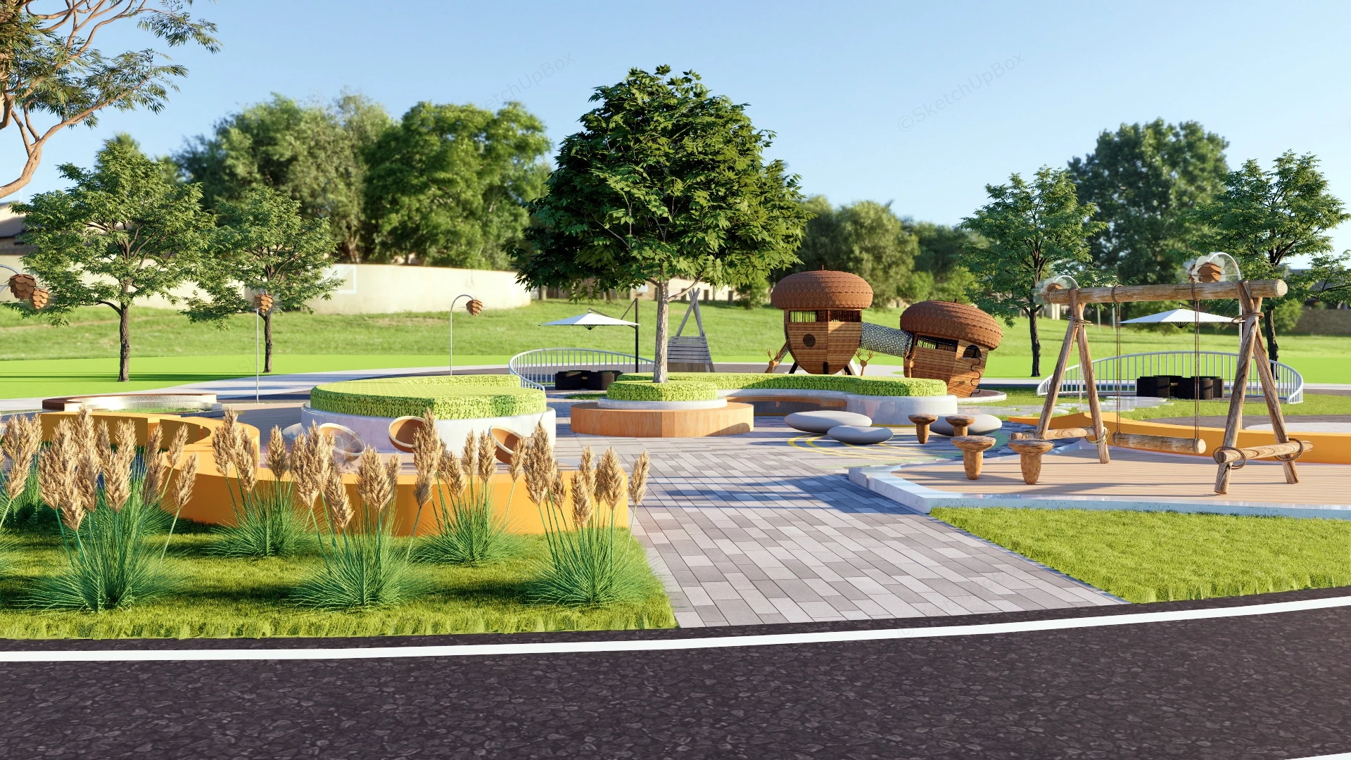 Neighborhood Pocket Park sketchup model preview - SketchupBox