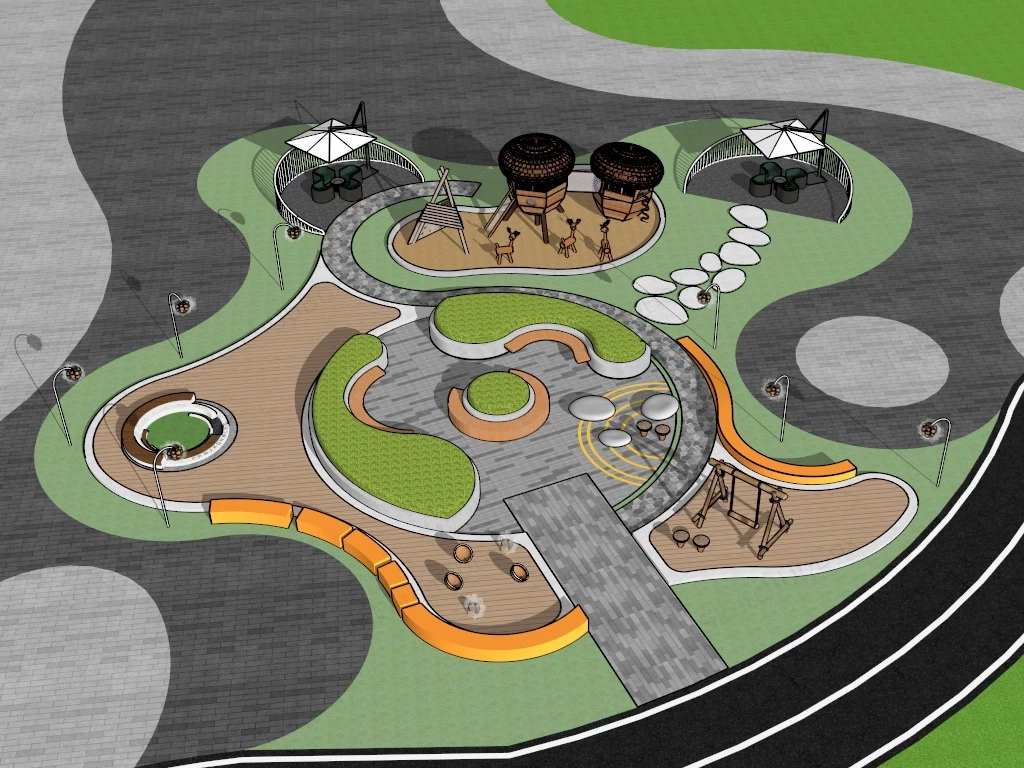 Neighborhood Pocket Park sketchup model preview - SketchupBox