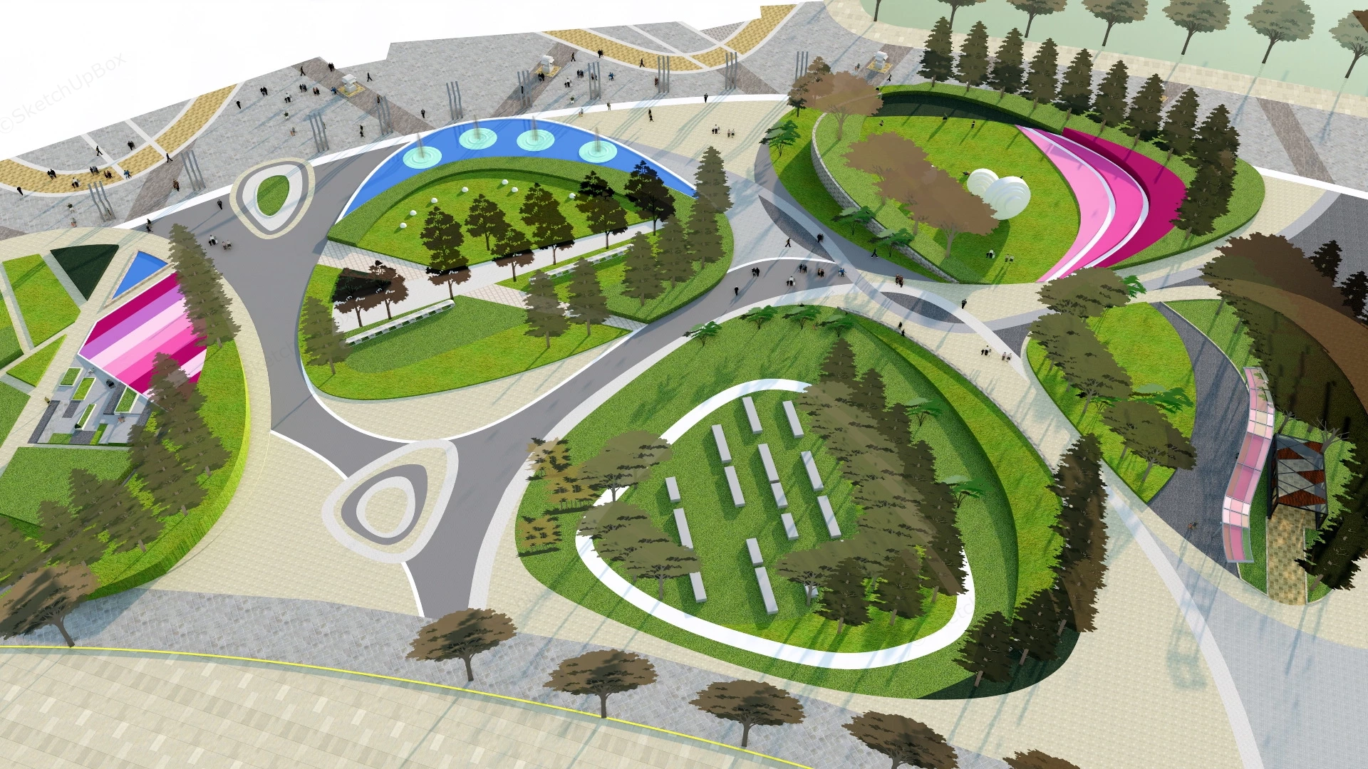 Plaza And Square Landscape Design Idea sketchup model preview - SketchupBox