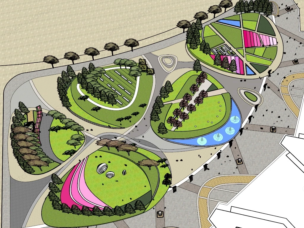 Plaza And Square Landscape Design Idea sketchup model preview - SketchupBox