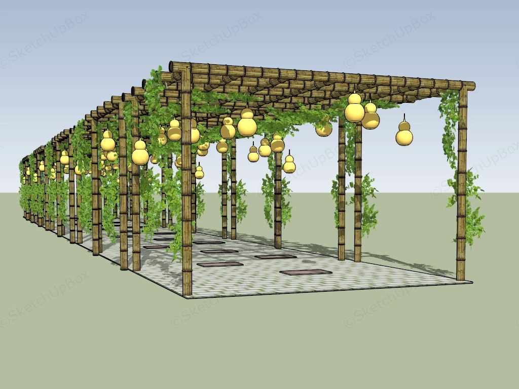 Bamboo Pergola Walkway sketchup model preview - SketchupBox