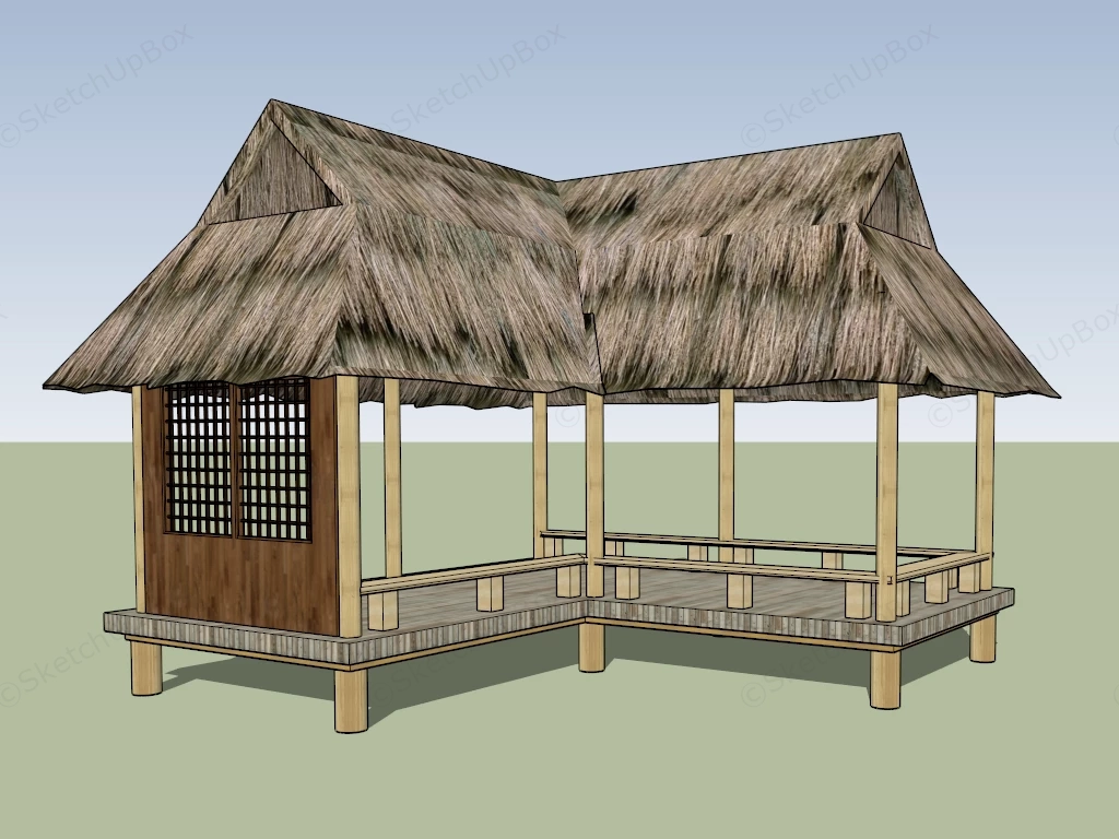 L Shaped Thatched Pavilion sketchup model preview - SketchupBox