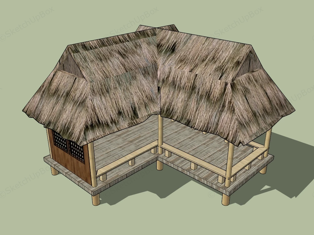 L Shaped Thatched Pavilion sketchup model preview - SketchupBox