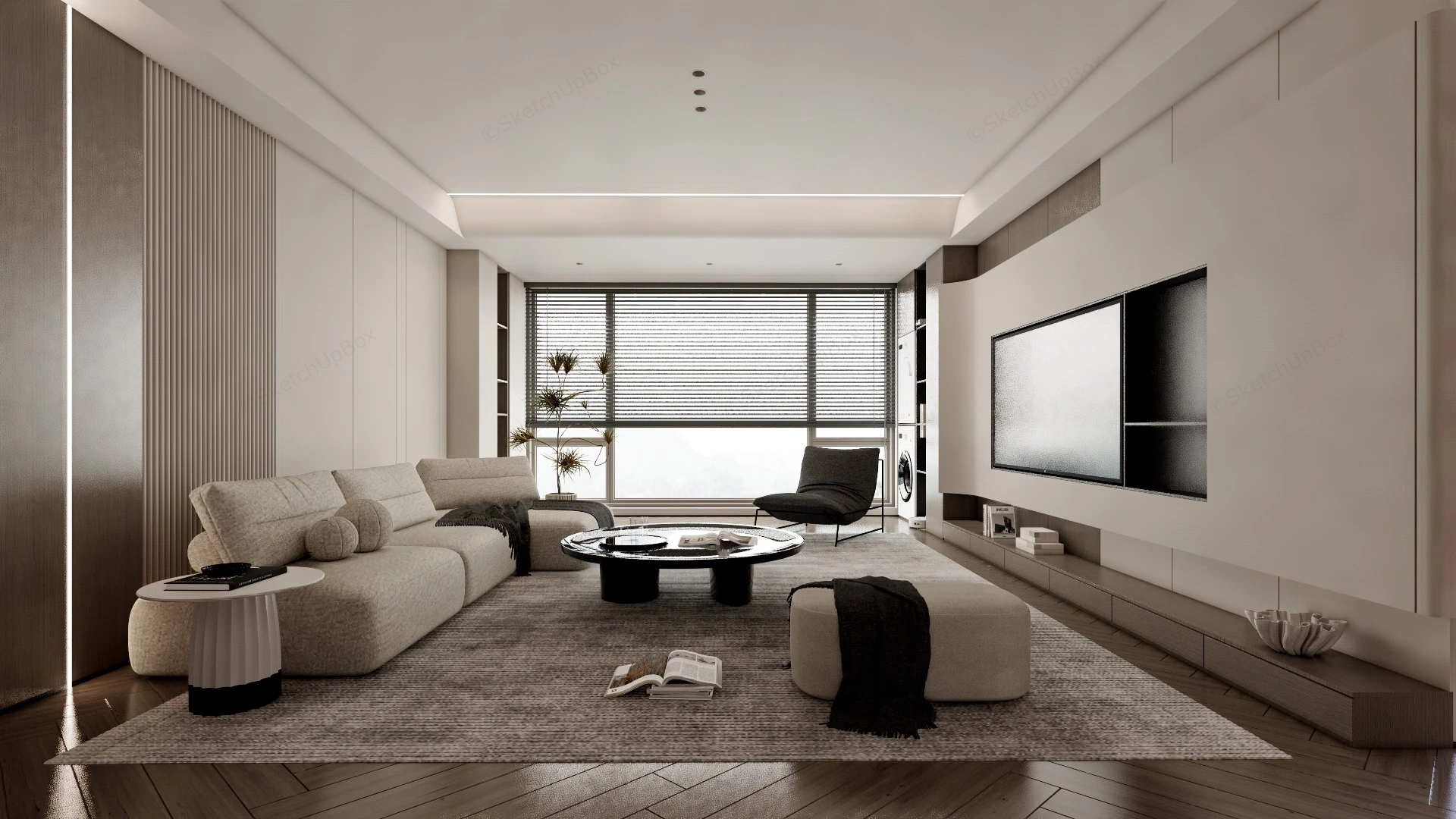 Modern Cream Living Room Idea sketchup model preview - SketchupBox