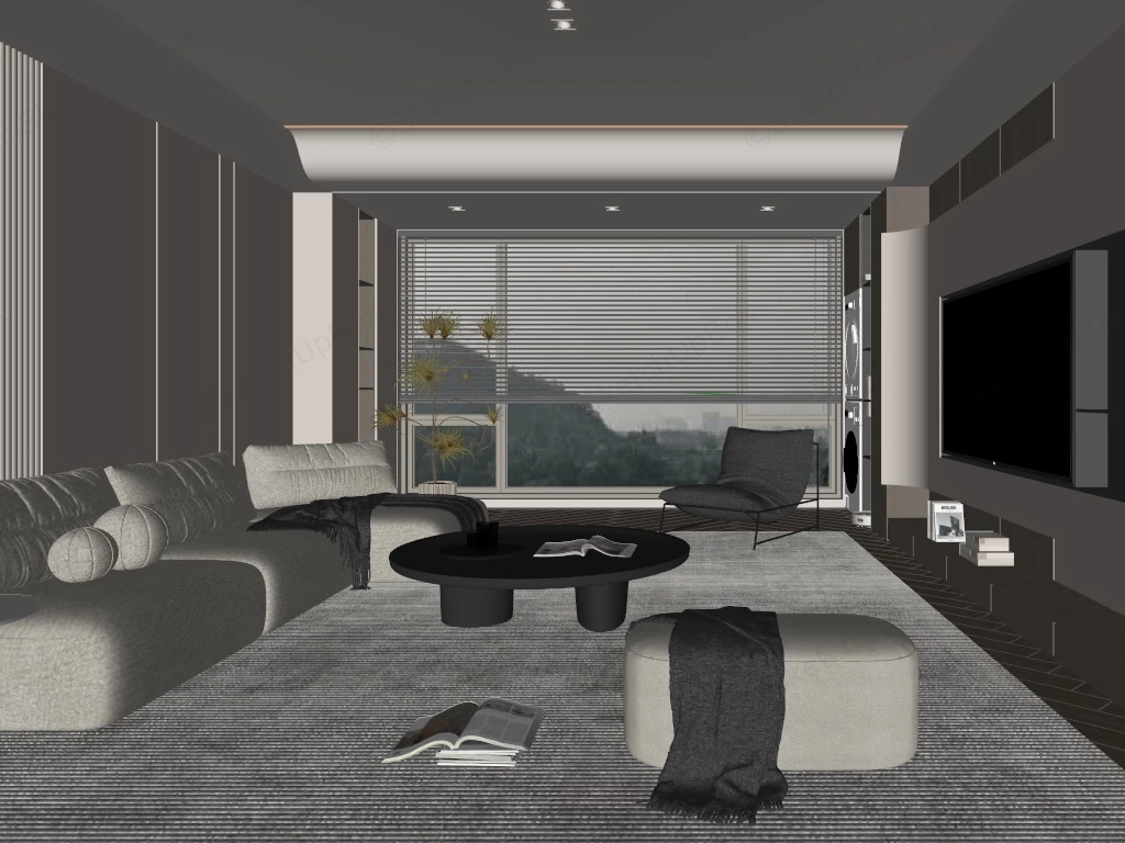 Modern Cream Living Room Idea sketchup model preview - SketchupBox