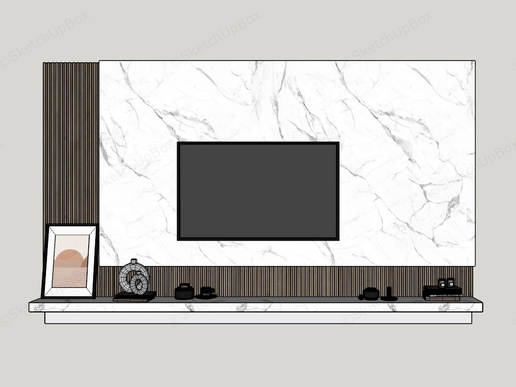 White Marble And Wood Tv Wall sketchup model preview - SketchupBox