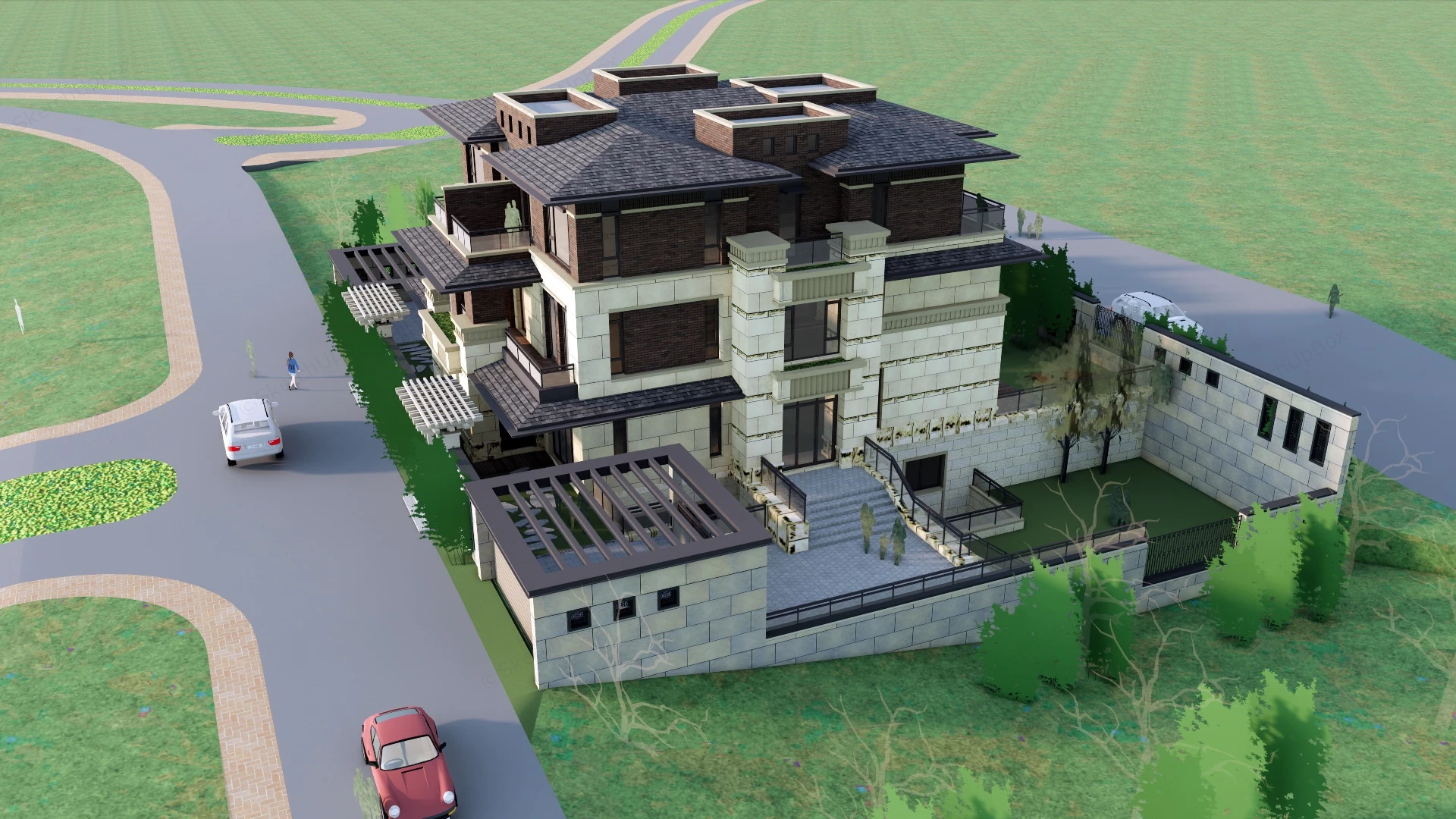 Prairie Style House Exterior sketchup model preview - SketchupBox
