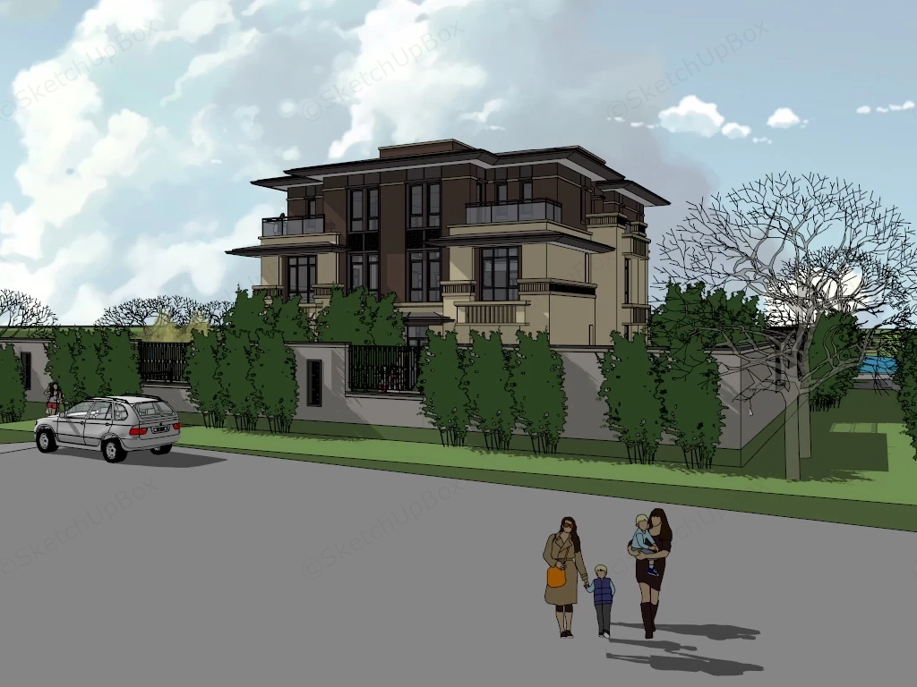 Prairie Style House Exterior sketchup model preview - SketchupBox