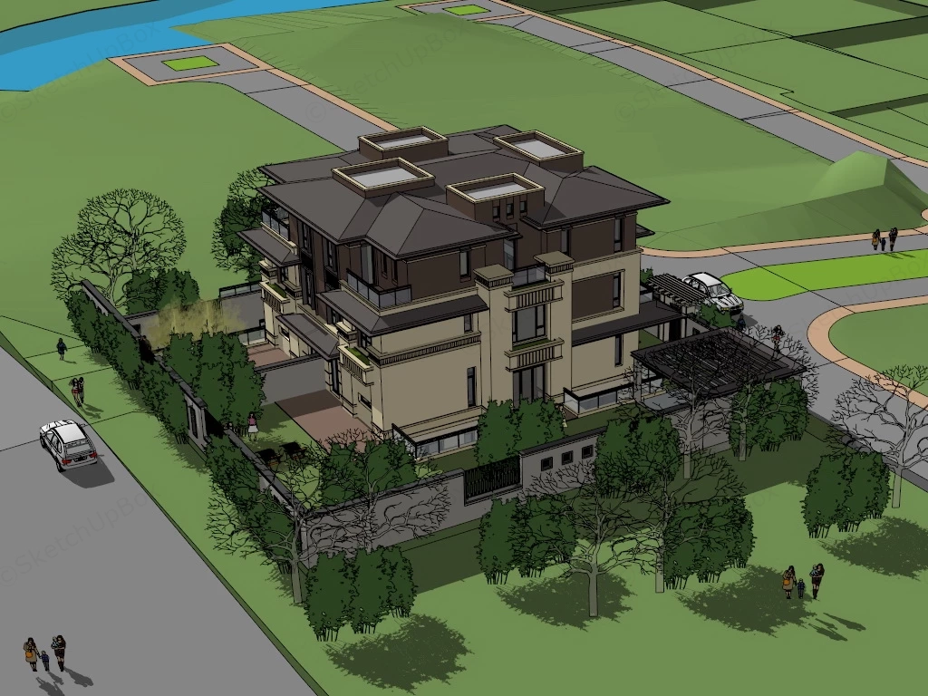 Prairie Style House Exterior sketchup model preview - SketchupBox