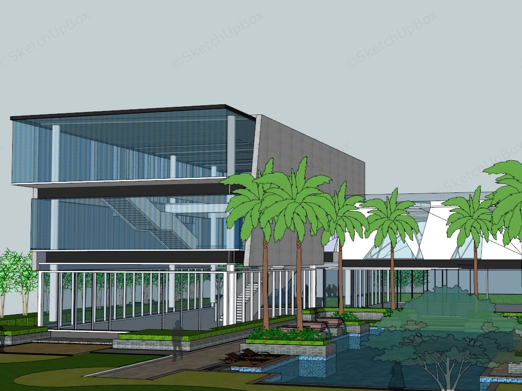 Small Contemporary Office Building sketchup model preview - SketchupBox