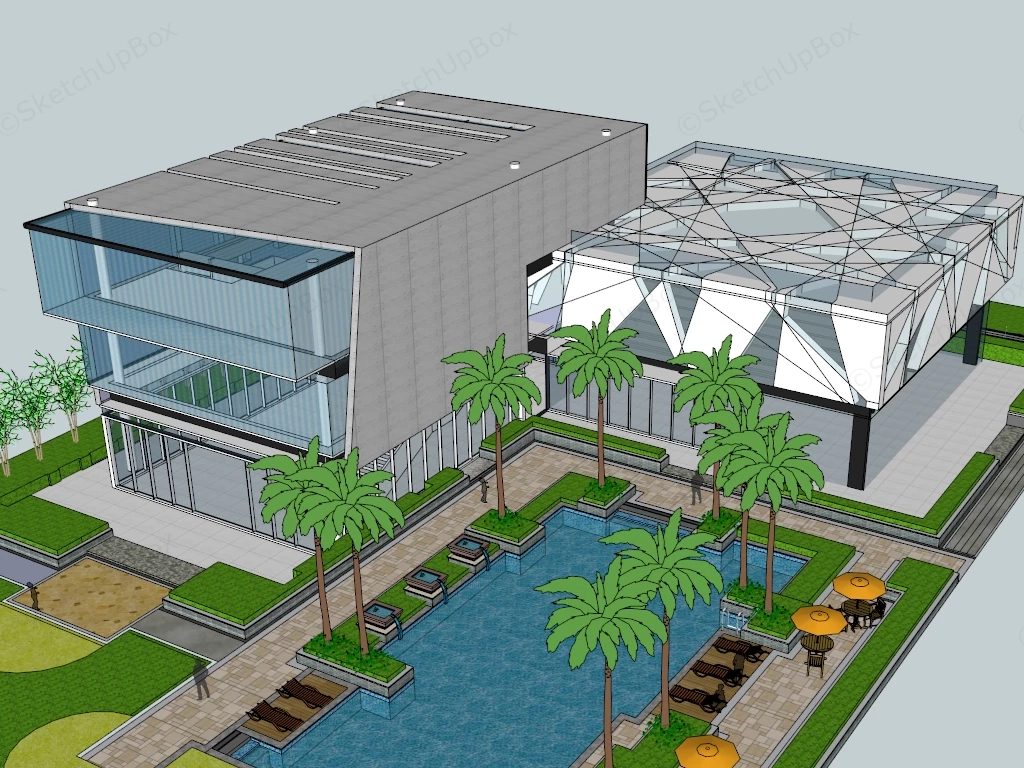 Small Contemporary Office Building sketchup model preview - SketchupBox