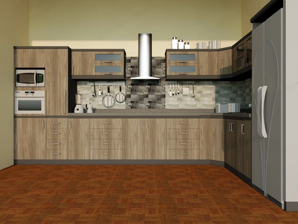 Brown Wood Kitchen Cabinets sketchup model preview - SketchupBox