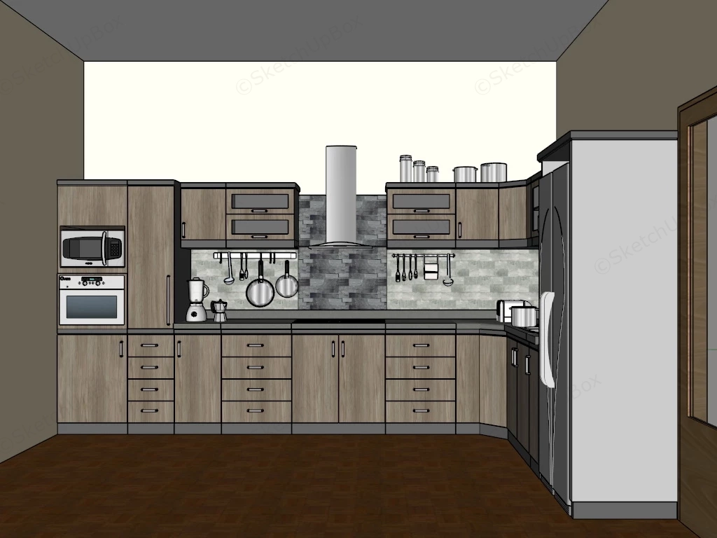 Brown Wood Kitchen Cabinets sketchup model preview - SketchupBox