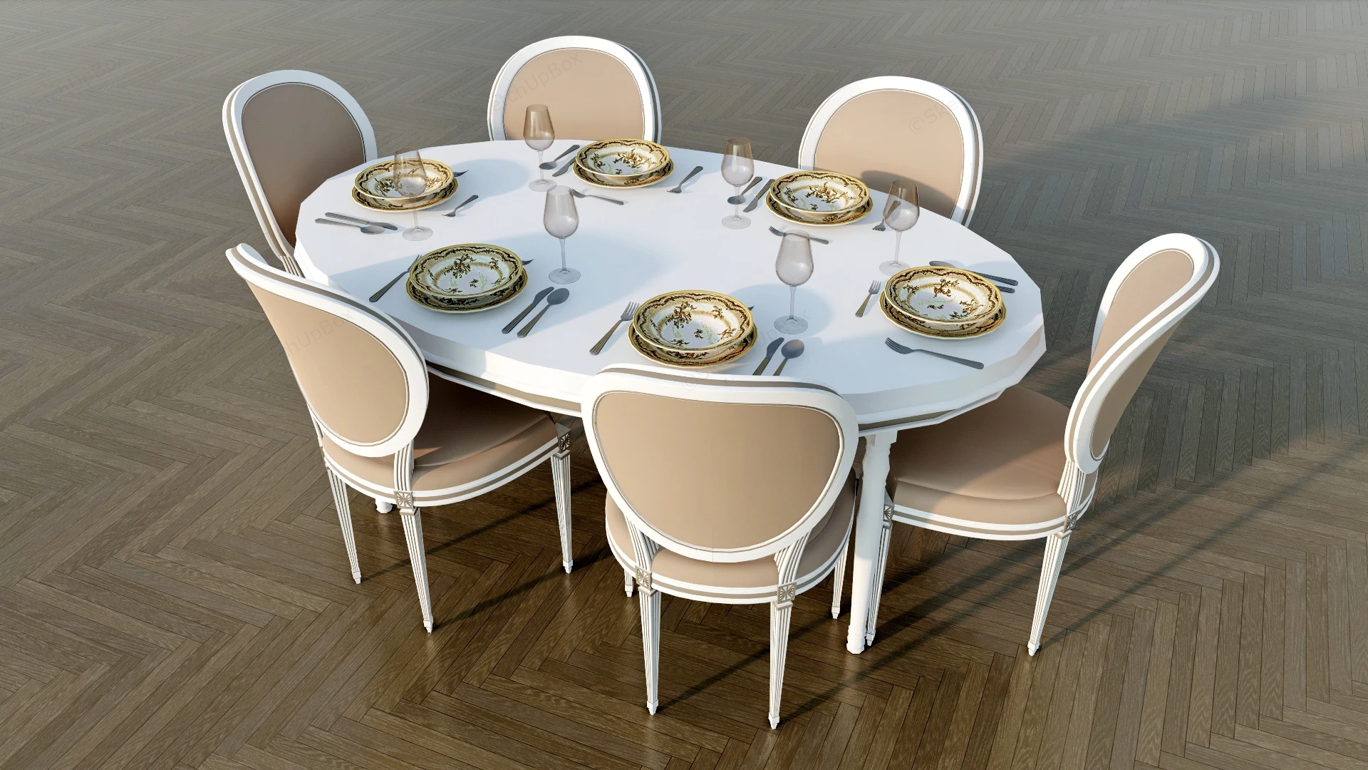 Oval Dining Table Set sketchup model preview - SketchupBox
