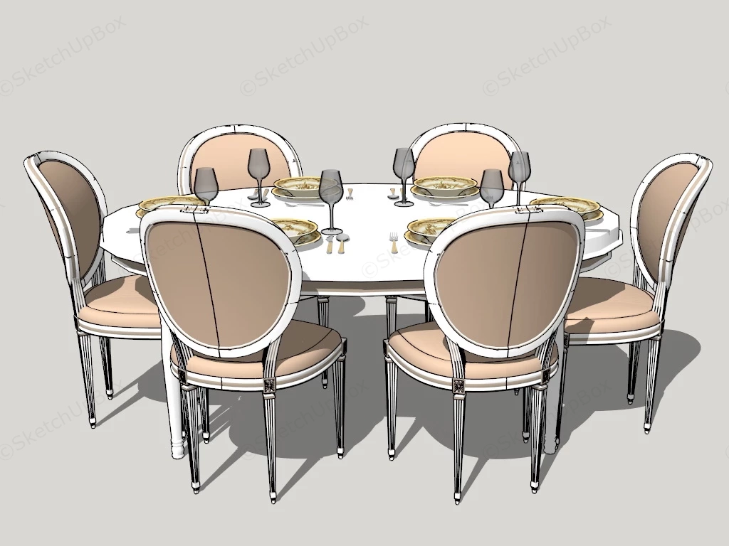 Oval Dining Table Set sketchup model preview - SketchupBox
